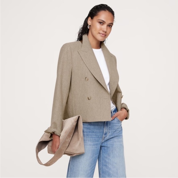 Banana Republic Jackets & Blazers - Banana Republic Taupe Herringbone Wool Flannel Crop Blazer Size 16 NWOT